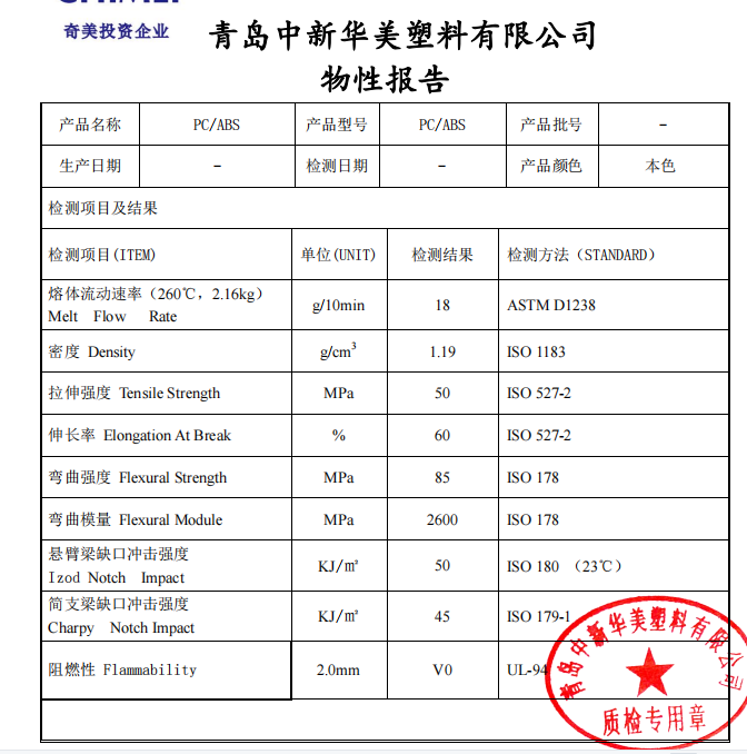 阻燃PCABS代替阻燃ABS物性表